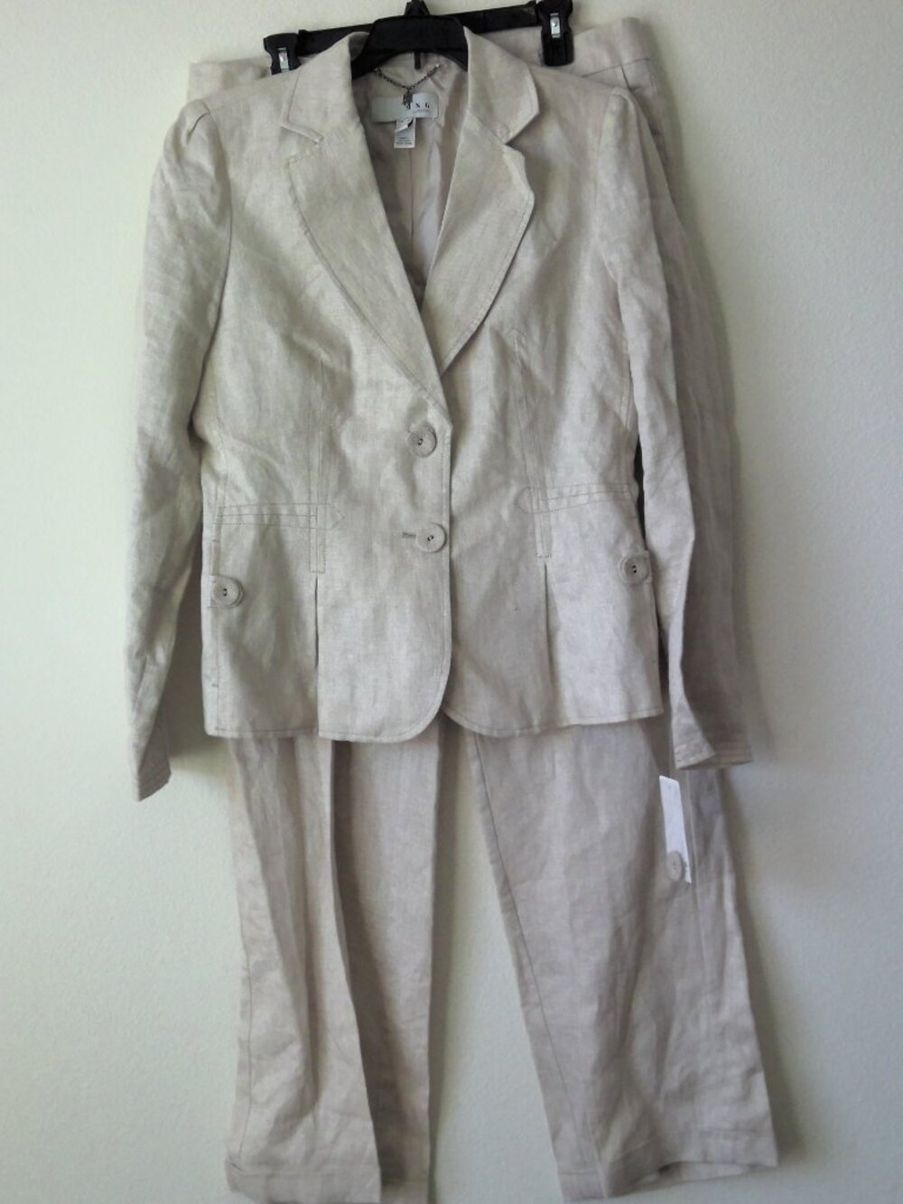 2-PC Linen pant suit set by MNG MANGO size 12 in Wheat NWT